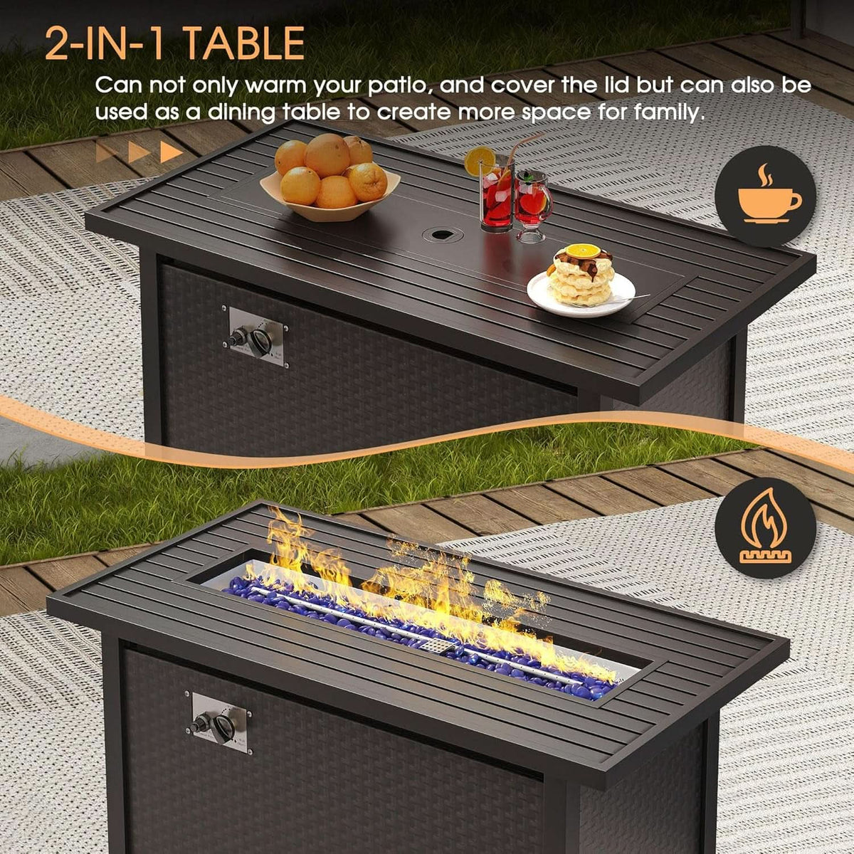 Eight Piece Outdoor Patio Furniture Set with Firepit ShipItFurniture
