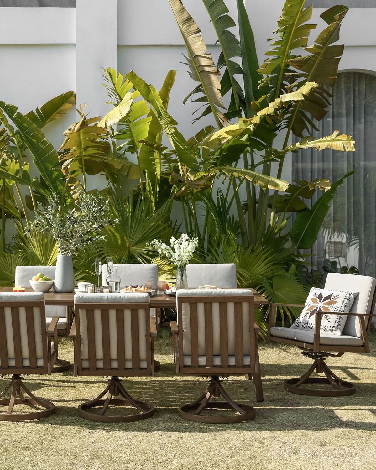 Nine Piece Outdoor Patio Dining Set with Swivel Chairs ShipItFurniture