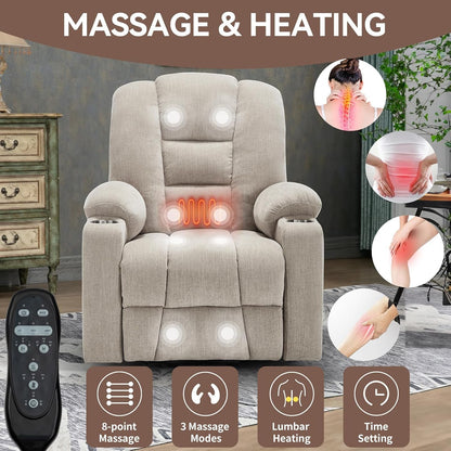 Oversized Beige Chenille Power Lift Recliner Chair ShipItFurniture