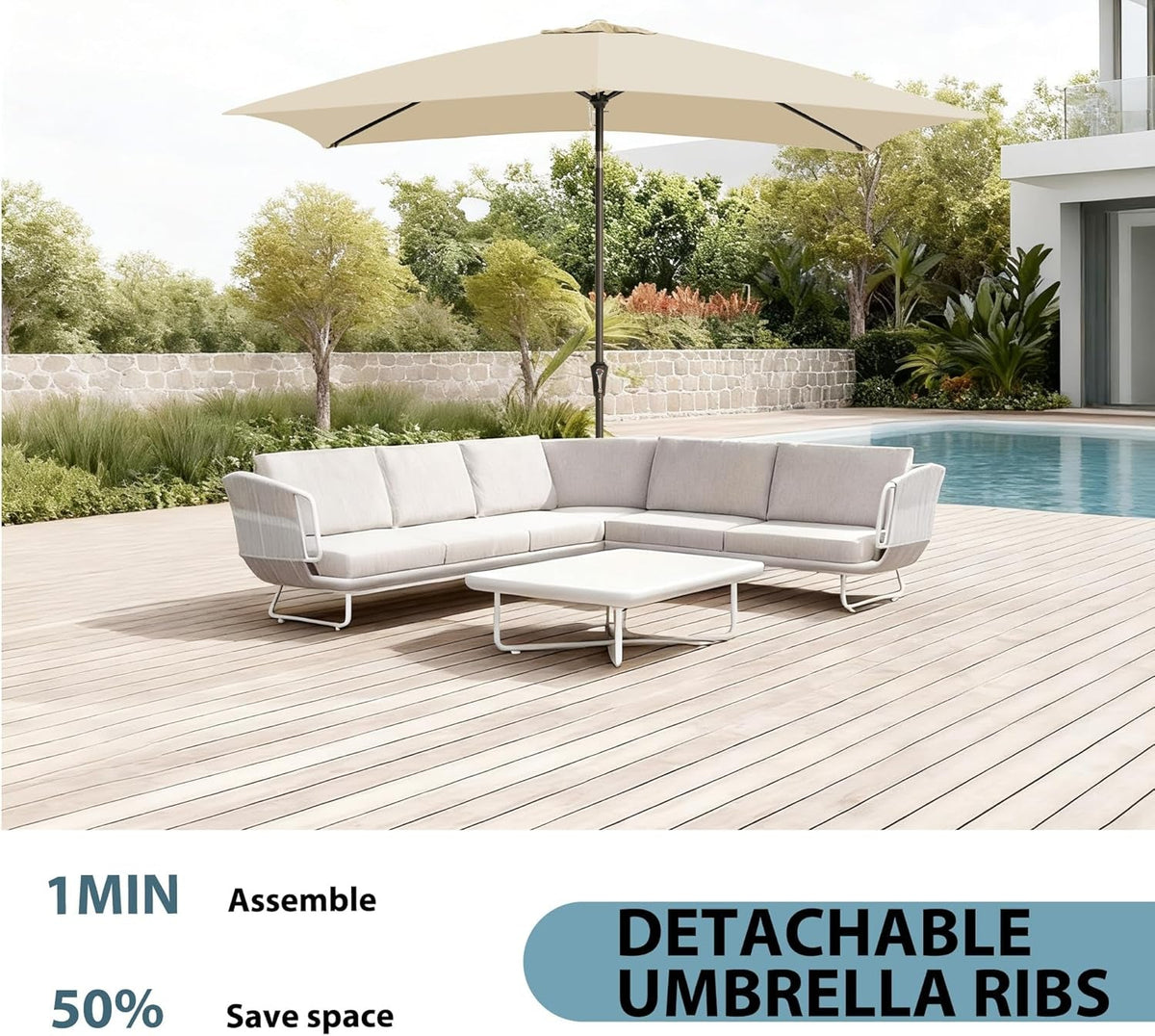 6.5x10Ft Rectangular Patio Umbrella Tilt Mechanism ShipItFurniture