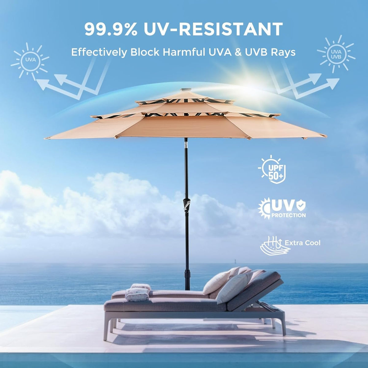 9ft Solar Patio Umbrella Weatherproof LED Lighting ShipItFurniture