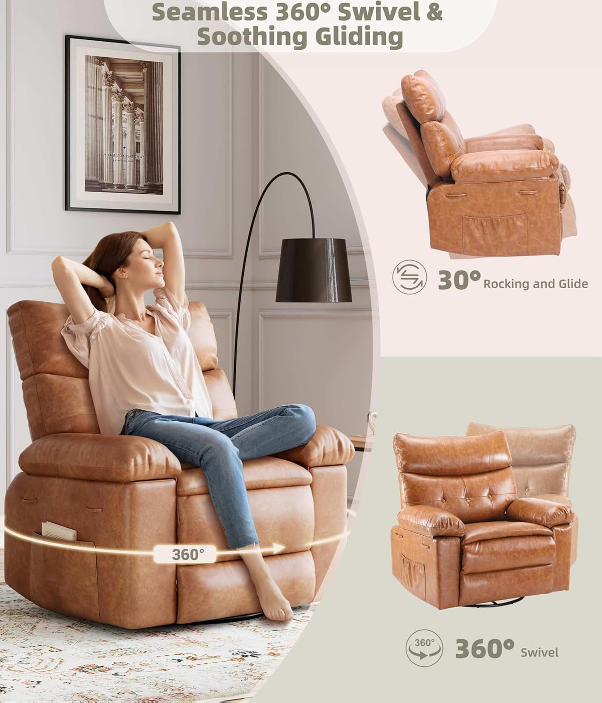 Oversized Leather Recliner Chair With Heated Massage ShipItFurniture