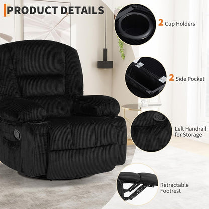 Oversized Corduroy Recliner Chair With Heat Massage ShipItFurniture