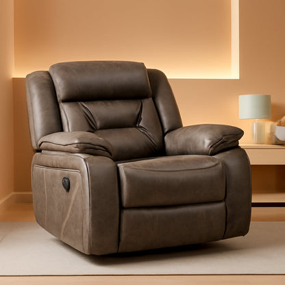 Grey Faux Leather Overstuffed Manual Recliner Chair ShipItFurniture