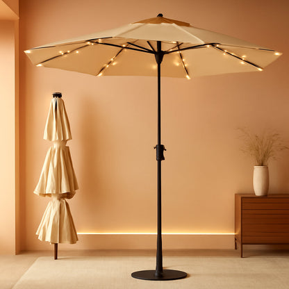 9ft Solar Patio Umbrella Weatherproof LED Lighting ShipItFurniture