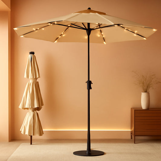 9ft Solar Patio Umbrella Weatherproof LED Lighting ShipItFurniture