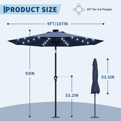 Illuminating Navy Blue Solar Powered Patio Umbrella ShipItFurniture