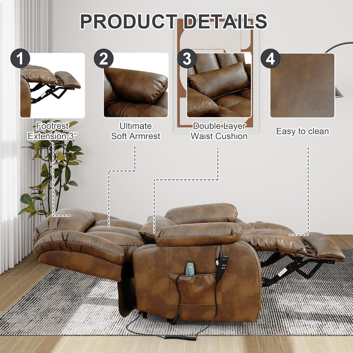 Oversized Genuine Leather Power Lift Recliner Chair ShipItFurniture