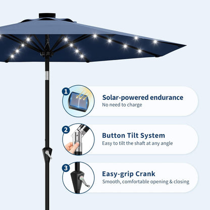 Illuminating Navy Blue Solar Powered Patio Umbrella ShipItFurniture