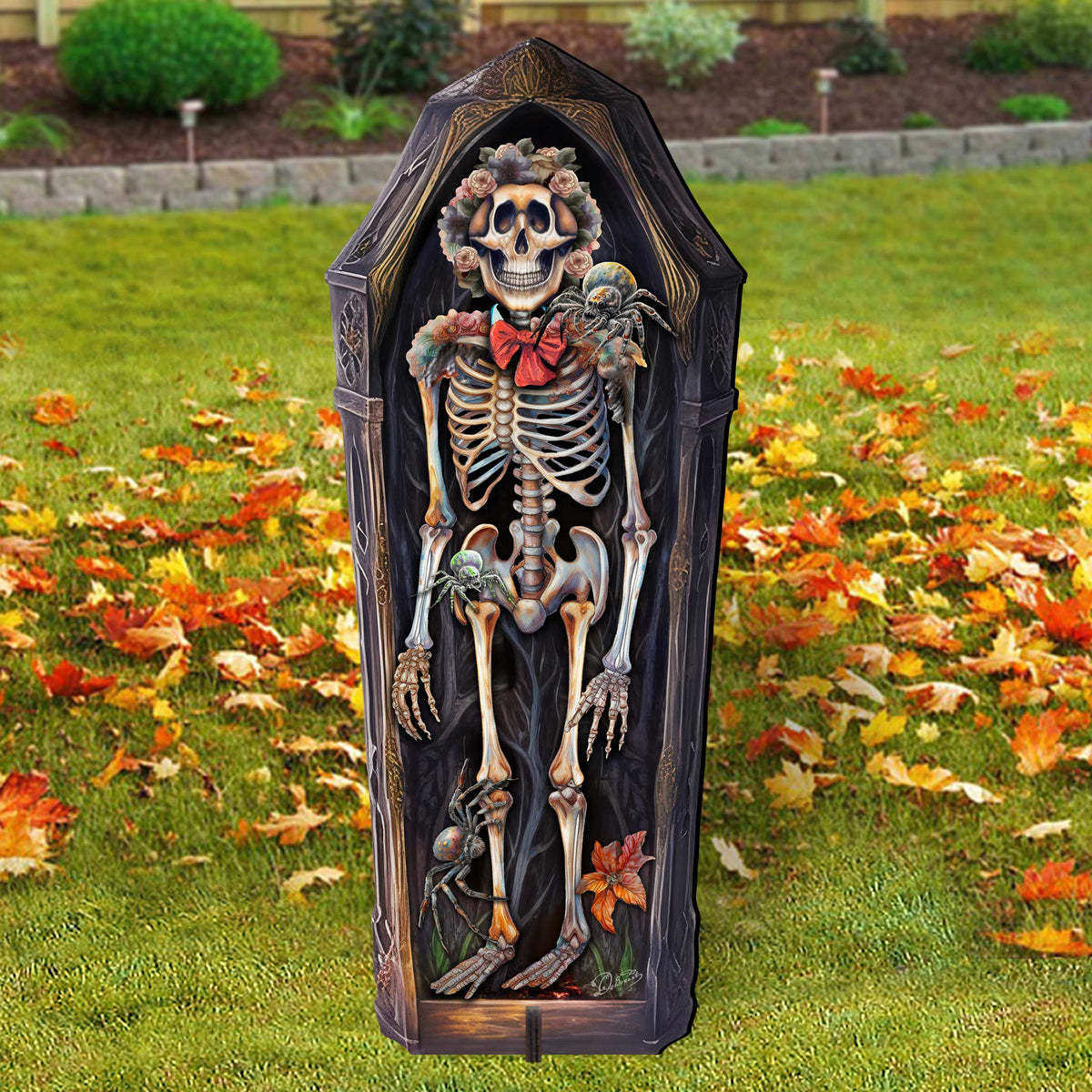Halloween Skeleton Coffin Freestanding Decor - Halloween Garden Decor by G. Debrekht - Halloween Decor- 8652797F G. DeBrekht (AG)