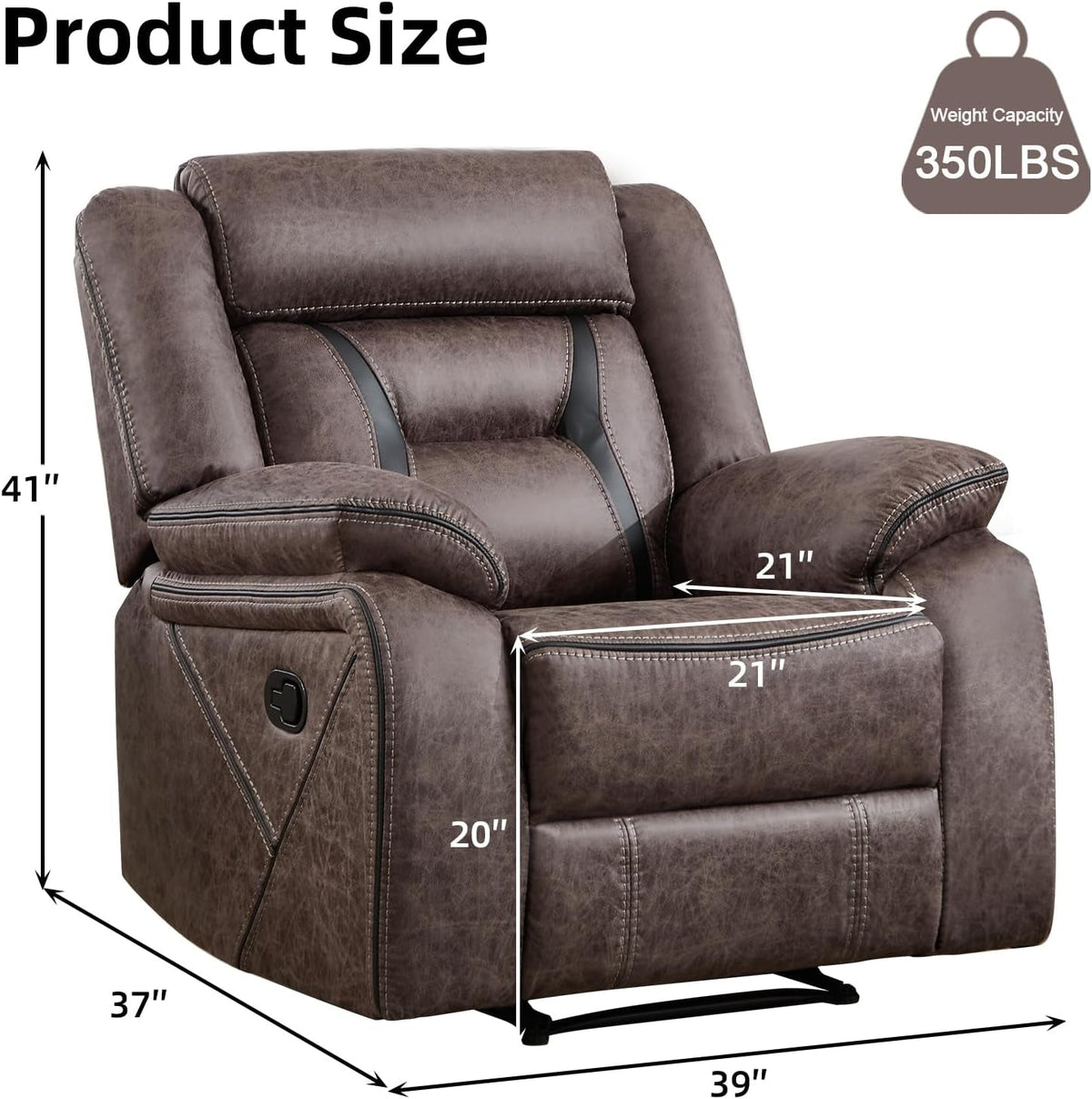 Grey Faux Leather Overstuffed Manual Recliner Chair ShipItFurniture
