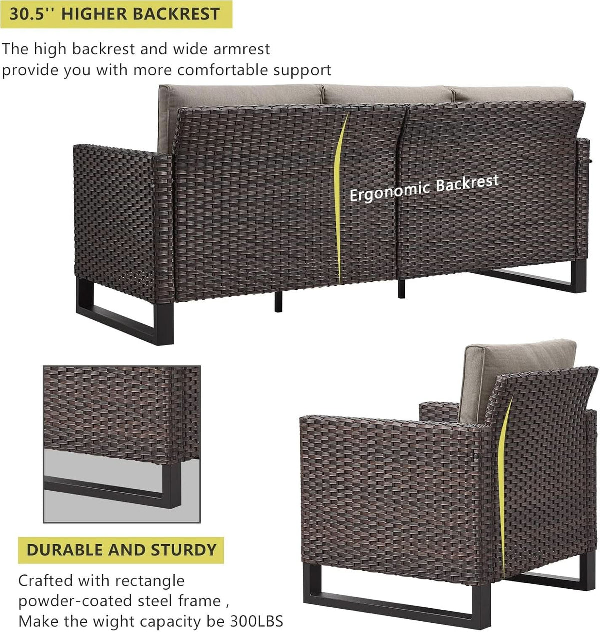 Seven Piece Outdoor Wicker Patio Furniture Set With Swivel Rockers ShipItFurniture
