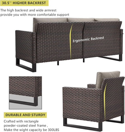 Seven Piece Outdoor Wicker Patio Furniture Set With Swivel Rockers ShipItFurniture