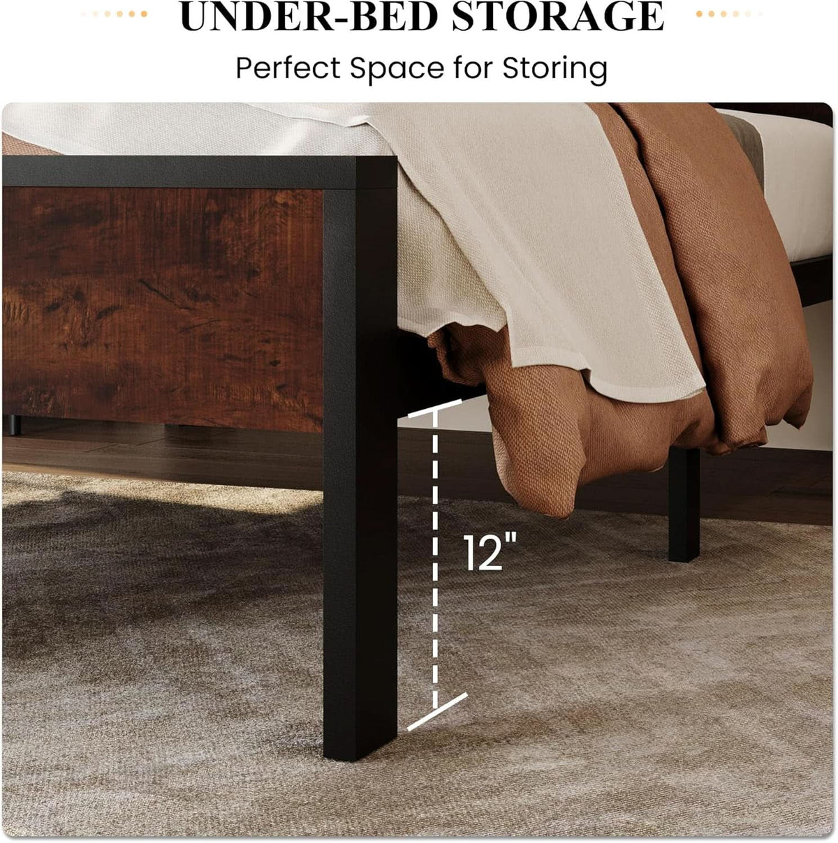 Twin Platform Bed Frame With Under Bed Storage Industrial Style-3