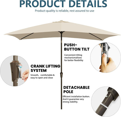 6.5x10Ft Rectangular Patio Umbrella Tilt Mechanism ShipItFurniture