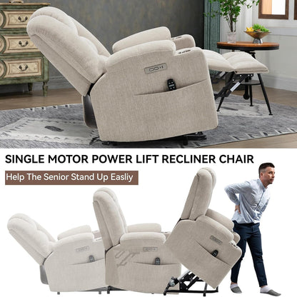 Oversized Beige Chenille Power Lift Recliner Chair ShipItFurniture