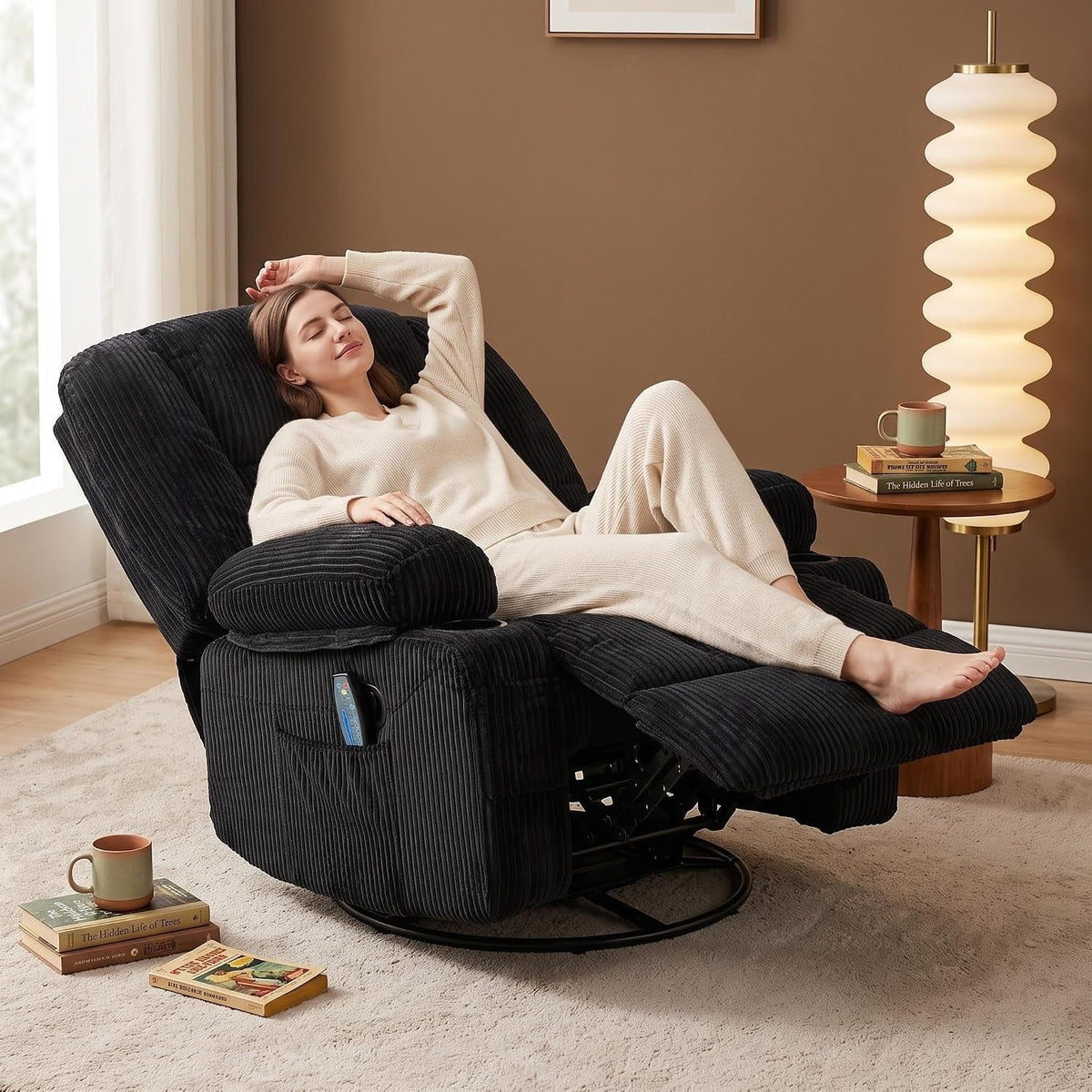 Oversized Corduroy Recliner Chair With Heat Massage ShipItFurniture