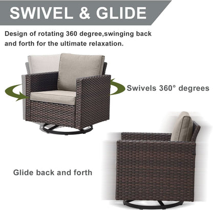 Seven Piece Outdoor Wicker Patio Furniture Set With Swivel Rockers ShipItFurniture