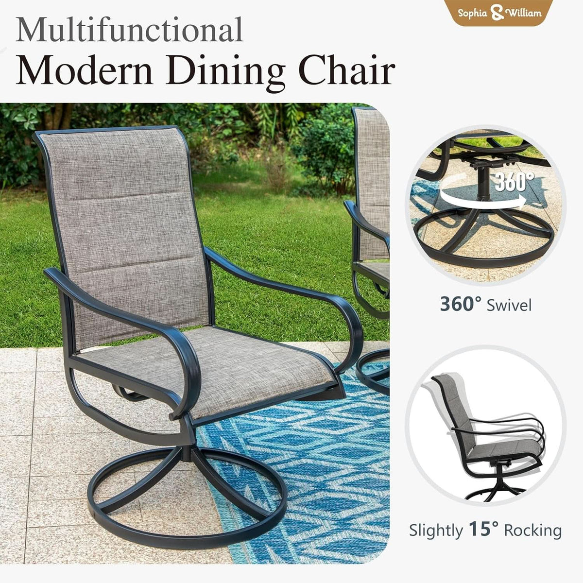 Patio Furniture Set Table For 8 Grayish Brown Swivel Chairs ShipItFurniture