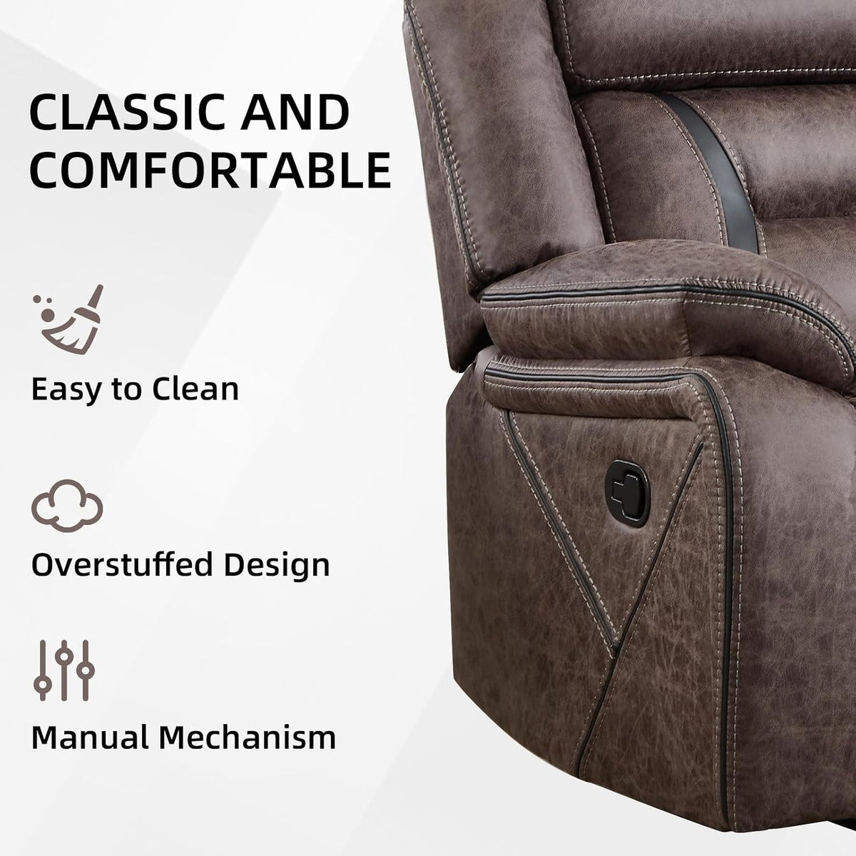 Grey Faux Leather Overstuffed Manual Recliner Chair ShipItFurniture