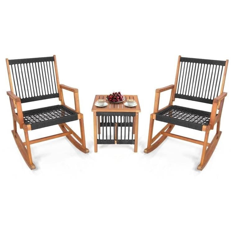 3 Piece Outdoor Wood Patio Furniture Rocking Chair Table Bistro Set Rosenthal Community Care Services