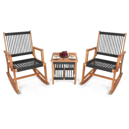 3 Piece Outdoor Wood Patio Furniture Rocking Chair Table Bistro Set Rosenthal Community Care Services