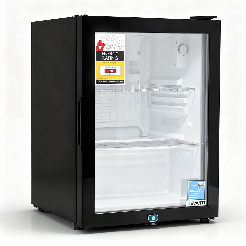 Devanti 56L Bar Fridge Glass Door Mini Fridge Countertop Cooler Black-0