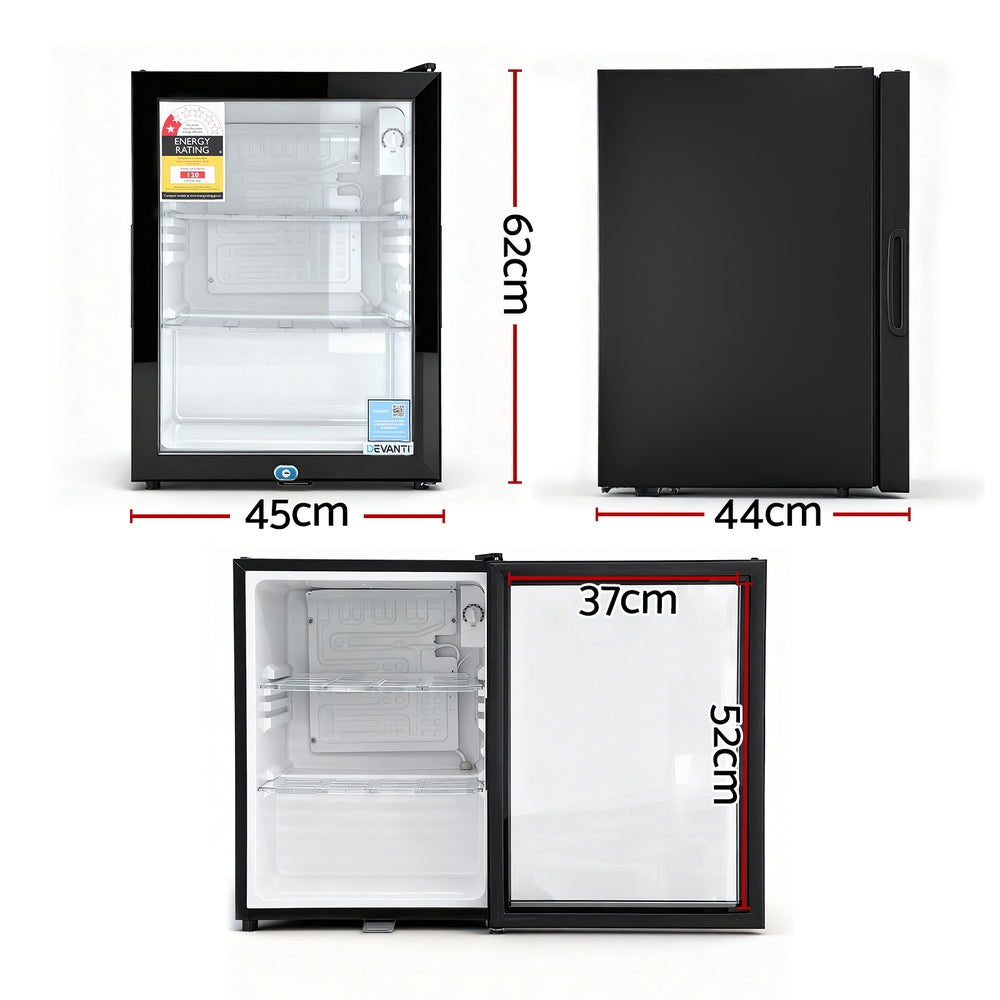 Devanti 56L Bar Fridge Glass Door Mini Fridge Countertop Cooler Black-1