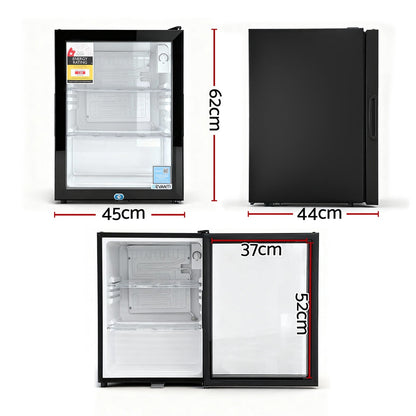 Devanti 56L Bar Fridge Glass Door Mini Fridge Countertop Cooler Black-1
