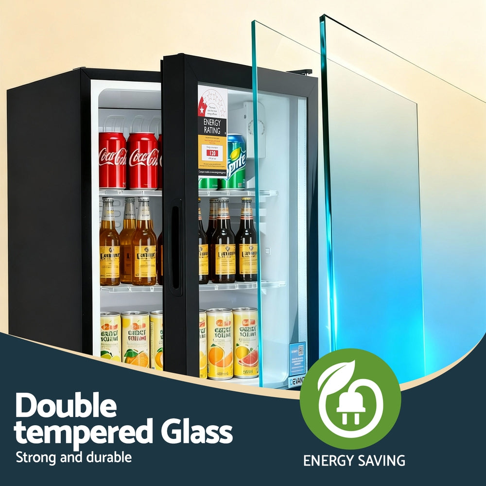 Devanti 56L Bar Fridge Glass Door Mini Fridge Countertop Cooler Black-4