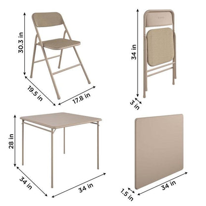 5-Piece Square Folding Dining Table with 4 Chairs Guest Set Game Table - Beige FastFurnishings