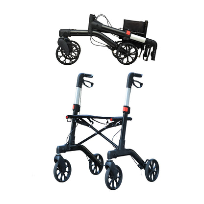 Foldable Wheeled Walker with Backrest and Bag - Adjustable Height, Lightweight, and Sturdy Design for Enhanced Mobility Support-1