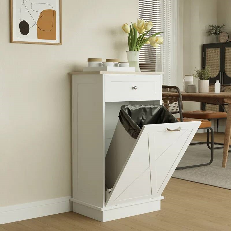 Trash Can Cabinet in White Wood Finish - Accommodates 10-Gallon Trash Bin-0