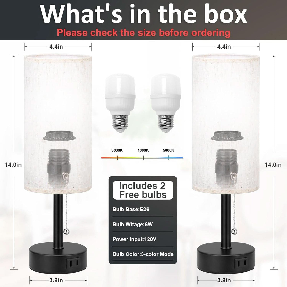 Bedside Table Lamps Set With ThreeColor Temperatures ShipItFurniture