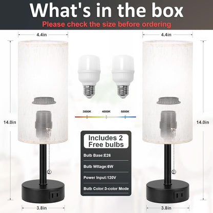 Bedside Table Lamps Set With ThreeColor Temperatures ShipItFurniture