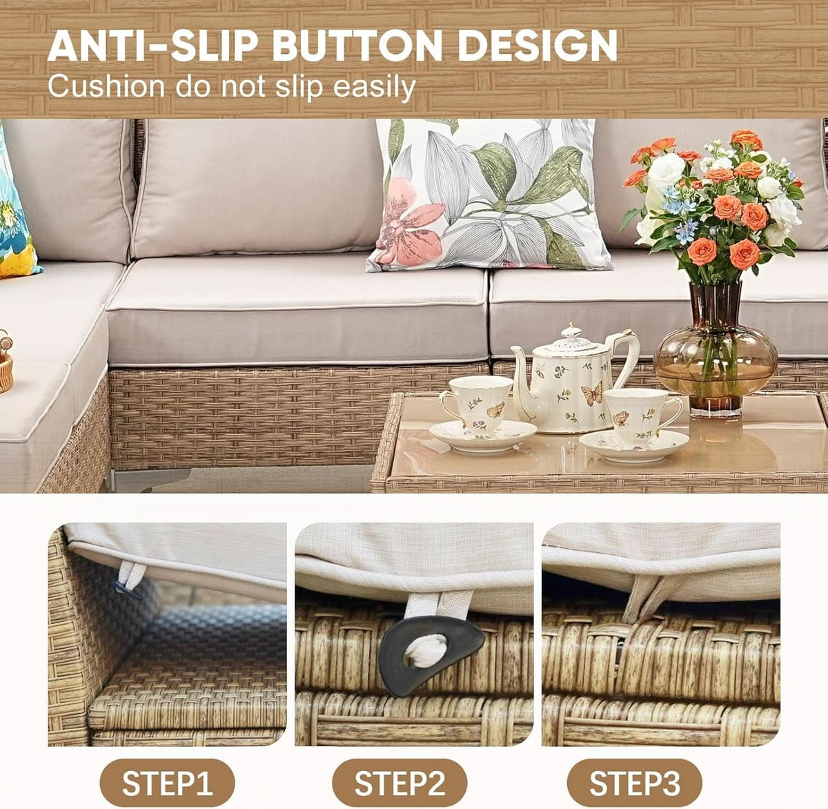 Seven Piece Wicker Patio Furniture Set with Cushions ShipItFurniture