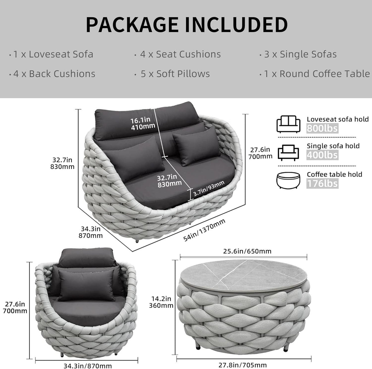 Six Piece Aluminum Patio Furniture Set With Cushions ShipItFurniture