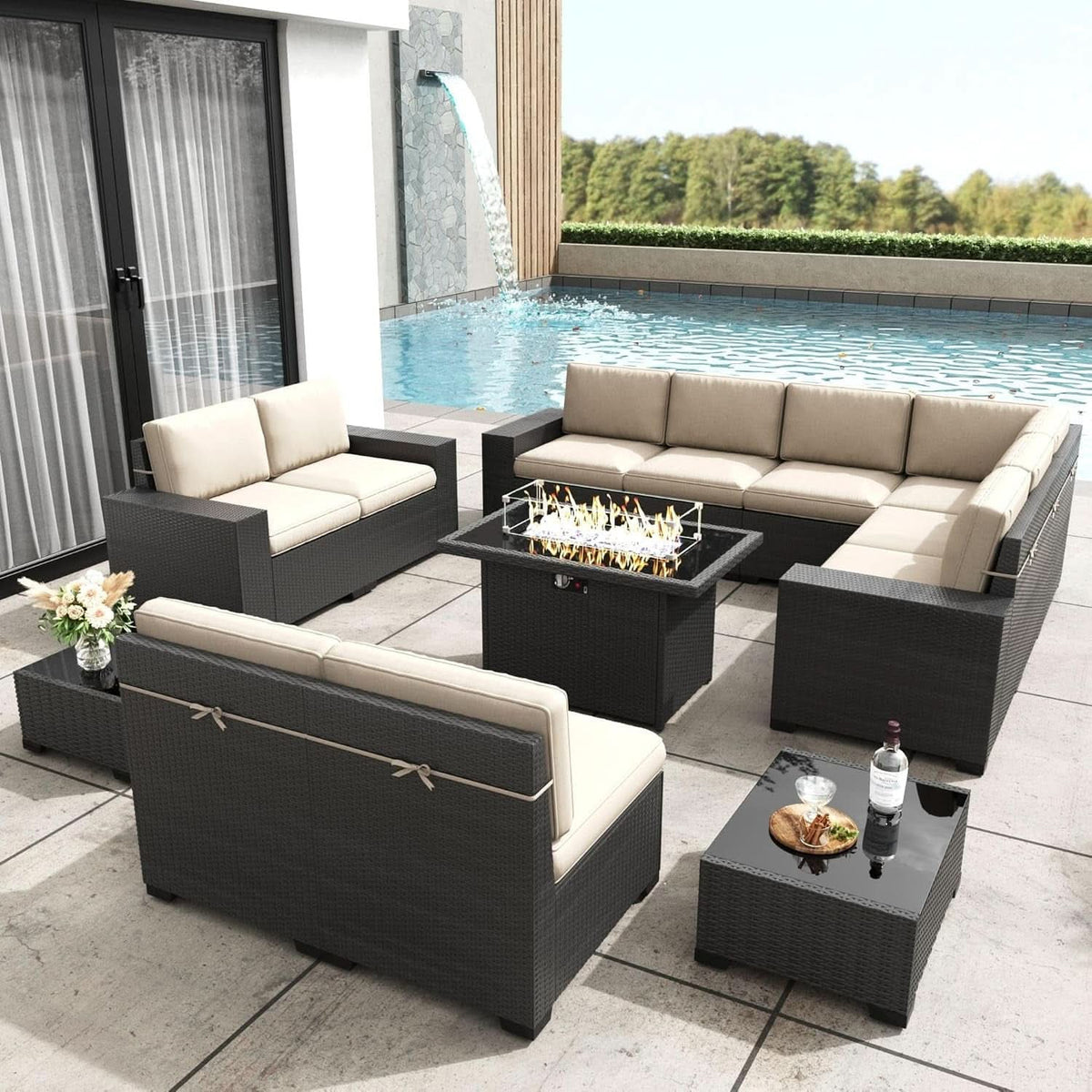 Patio Furniture Set Fire Pit Table 13 Piece All Weather ShipItFurniture