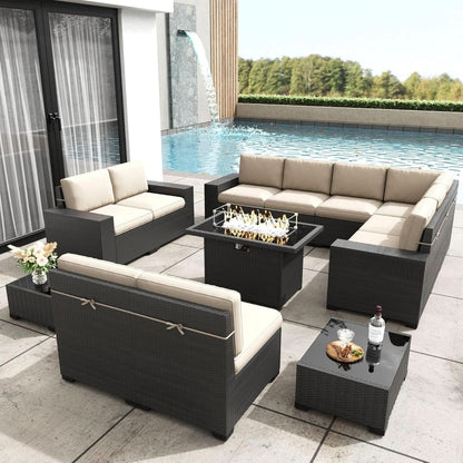 Patio Furniture Set Fire Pit Table 13 Piece All Weather ShipItFurniture