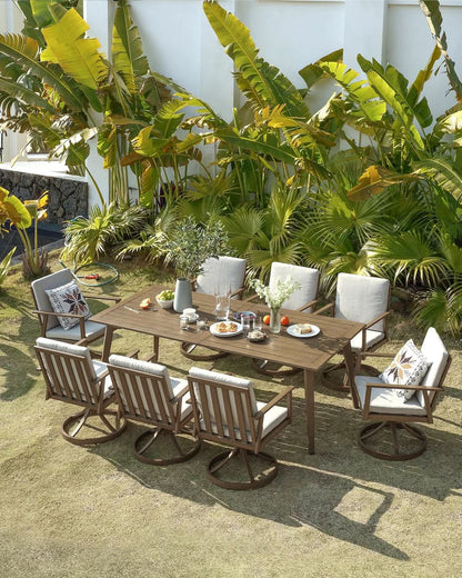 Nine Piece Outdoor Patio Dining Set with Swivel Chairs ShipItFurniture