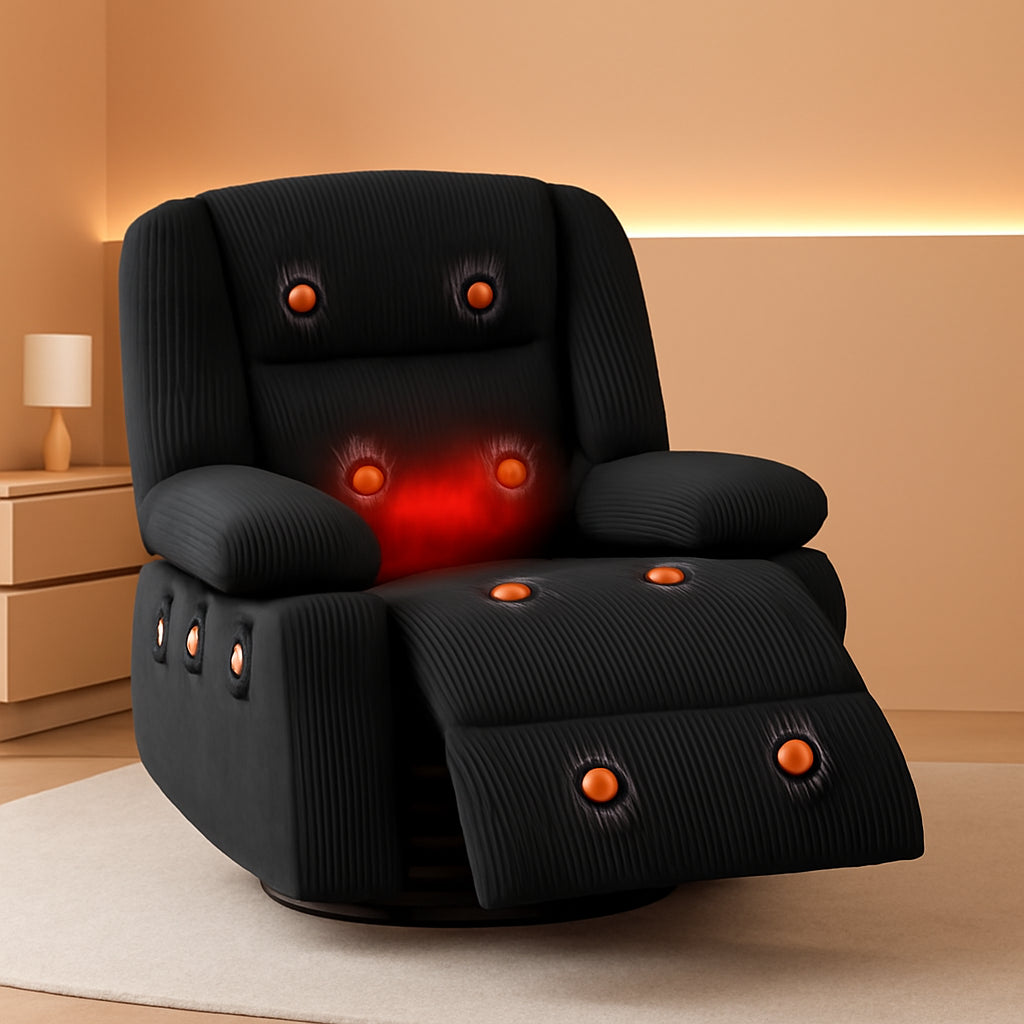 Oversized Corduroy Recliner Chair With Heat Massage ShipItFurniture