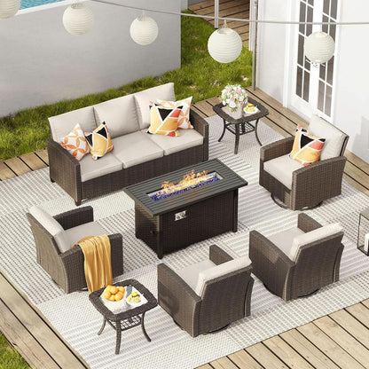 Eight Piece Outdoor Patio Furniture Set with Firepit ShipItFurniture