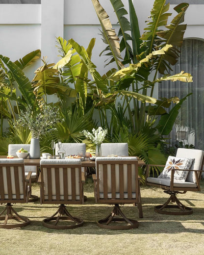 Nine Piece Outdoor Patio Dining Set with Swivel Chairs ShipItFurniture