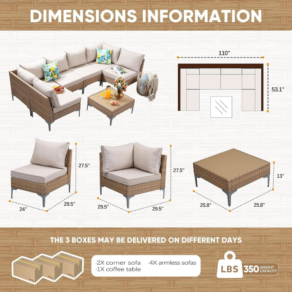 Seven Piece Wicker Patio Furniture Set with Cushions ShipItFurniture