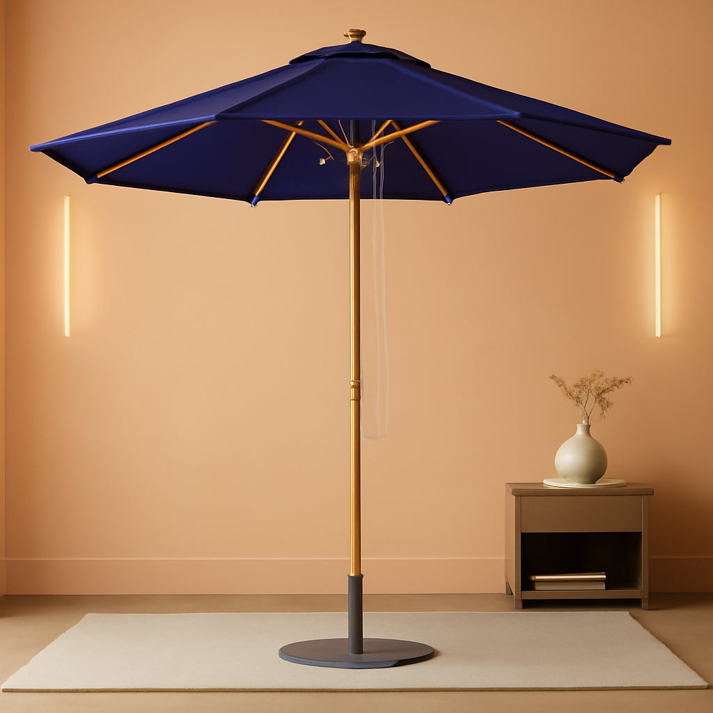 9ft Bamboo Outdoor Patio Umbrella Pulley Lift Market Umbrella ShipItFurniture
