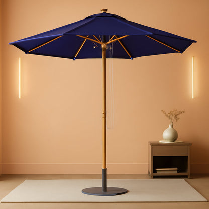 9ft Bamboo Outdoor Patio Umbrella Pulley Lift Market Umbrella ShipItFurniture