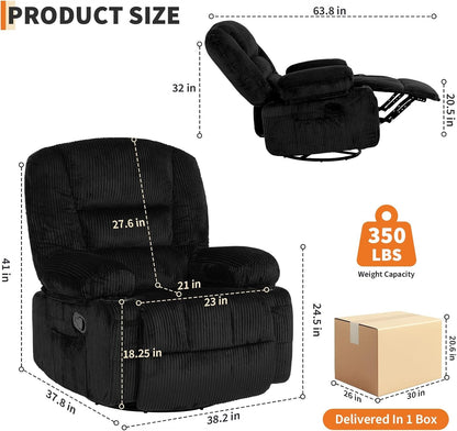 Oversized Corduroy Recliner Chair With Heat Massage ShipItFurniture