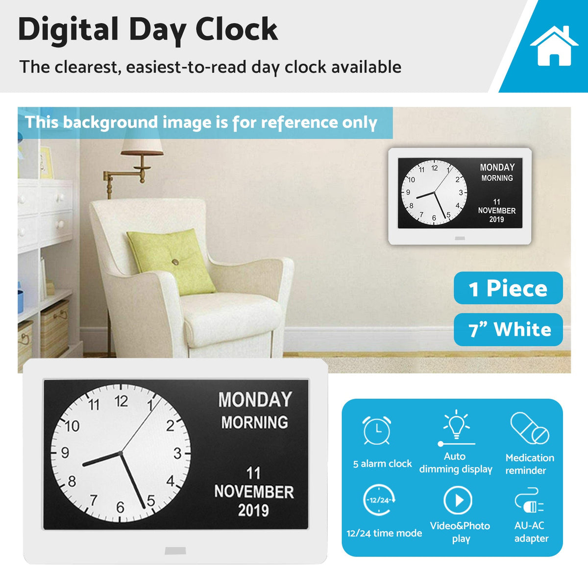 LED Large Digital Day Clock 7 Calendar Suitable for Home Office Easy pick box