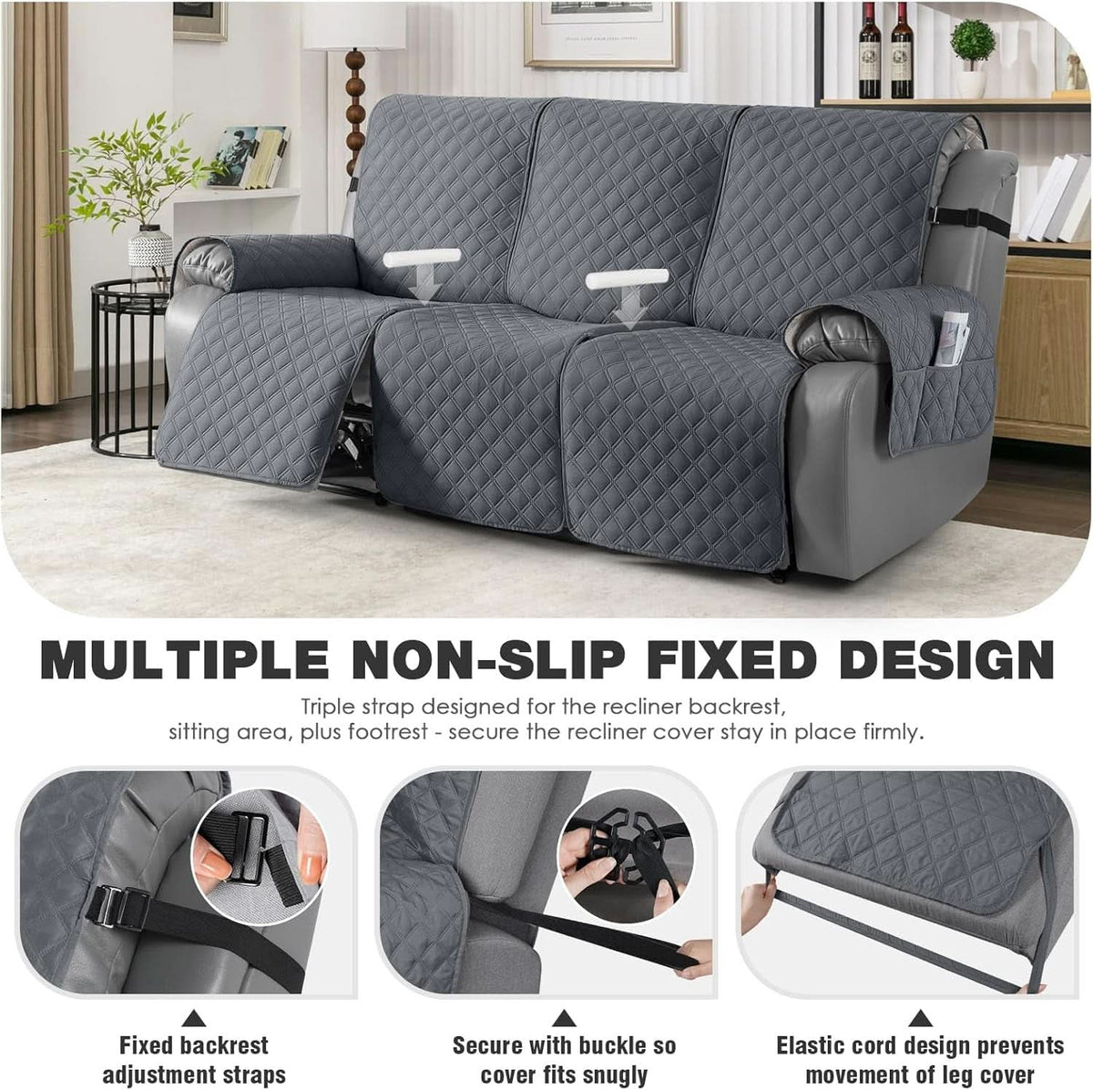 Waterproof Recliner Couch Cover Dark Grey One Piece Washable ShipItFurniture