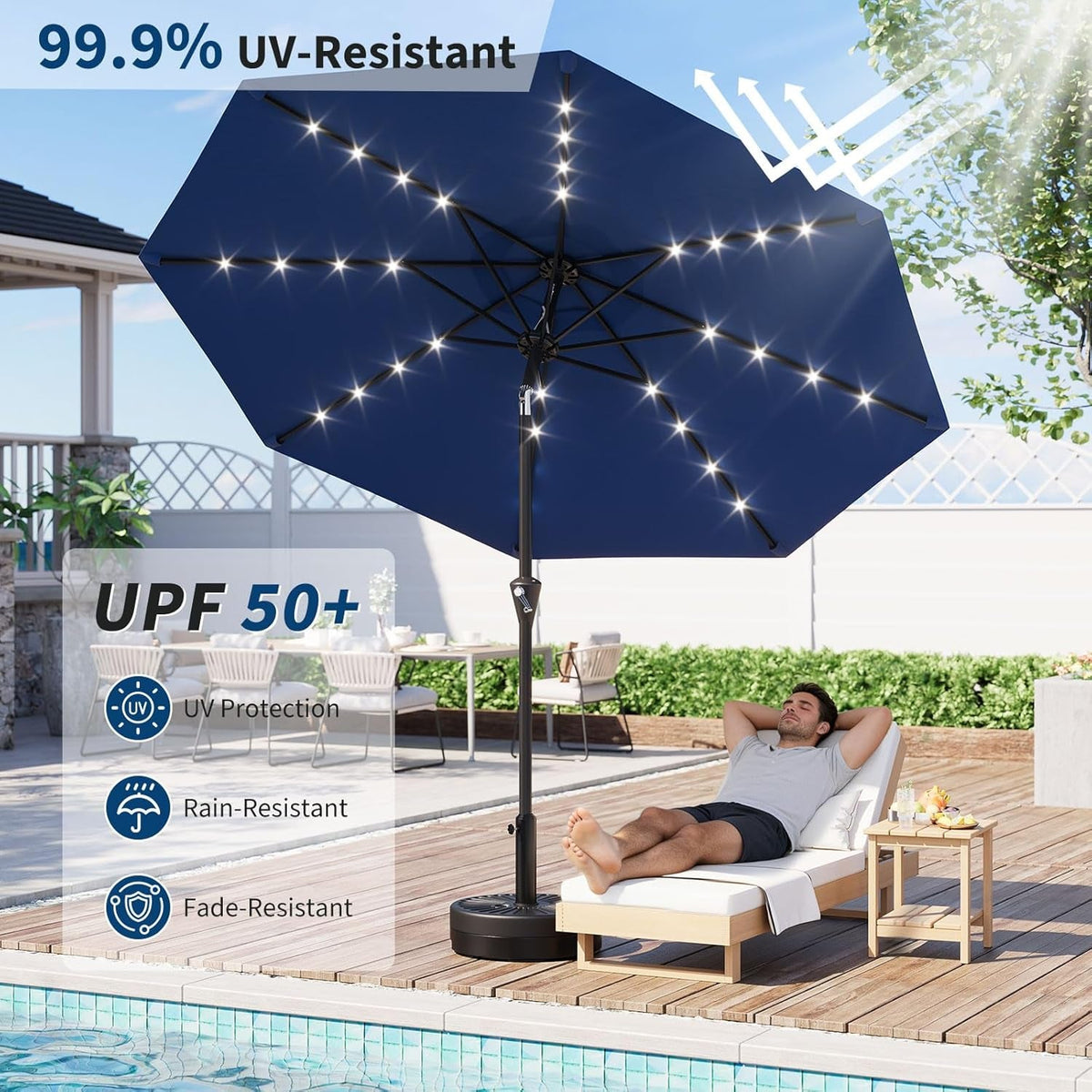 Illuminating Navy Blue Solar Powered Patio Umbrella ShipItFurniture